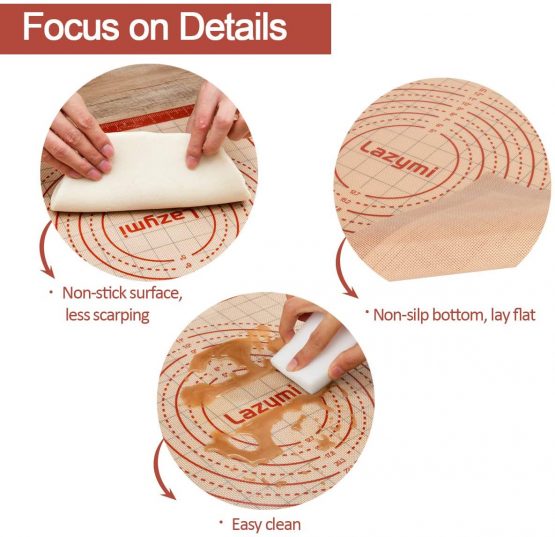 Thick Silicone Baking Mats Sheet, Non Stick Pastry Rolling Mat with Measurement 40×50cm, Non-Slip Silicon Dough kneading Mat, Counter Table Mat, Placemat, for Pie/Cake/Pizza Mats (Red+Scraper) - Image 4