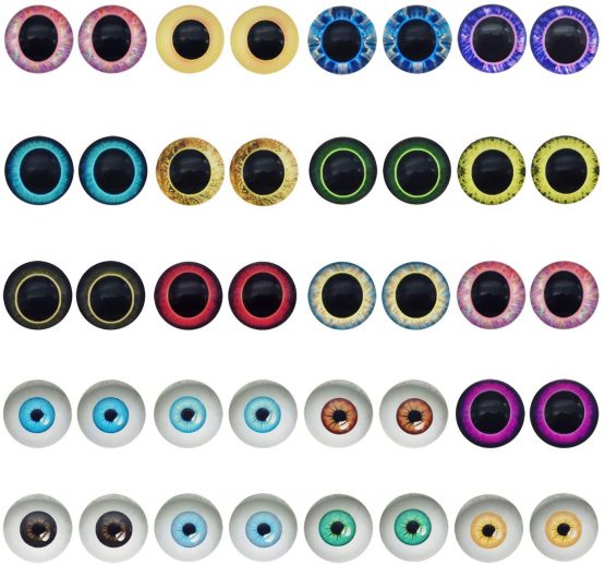 Julie Wang 12mm Mixed Colors Flat Back Glass Eyeballs Craft Cute Eyes Time Gem Cabochons for Dolls Art Craft Making Handmade Jewellery Accessories Embellishments Decorations