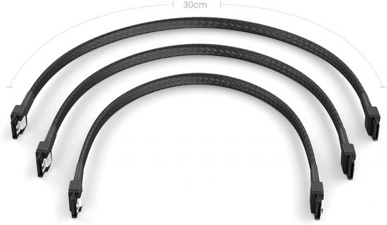 KabelDirekt – 3x SATA 3 cables 6Gb/s – 30cm, straight connector (data cable, 6Gbit/s, SATA III/Serial ATA, L connector, set of 3 cables, connects hard drives/SSDs/hard disks to the motherboard, black) - Image 4