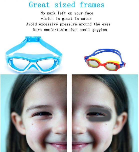 Big Frame Wide-Vision Swim Goggles for Children Girls Boys(Age 6-15 years old), Premium Polarized Kids Swimming Goggles Diving Mask Anti Fog No Leaking UV Protection-with FREE Case,Nose Clip Ear Plugs - Image 3