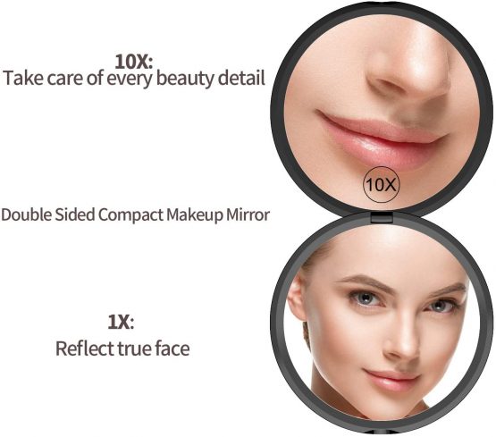 Gospire Pocket Makeup Mirror for Travel, 1X/10X Double Sided Magnifying Compact Handbag Cosmetic Mirror, 4 Inch Ultra-thin Handheld Round Foldable Portable Mirror for Women (Black) - Image 2