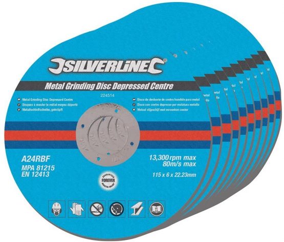 Silverline 224514 Metal Grinding Discs Depressed Centre 10pk 115 x 6 x 22.23 mm