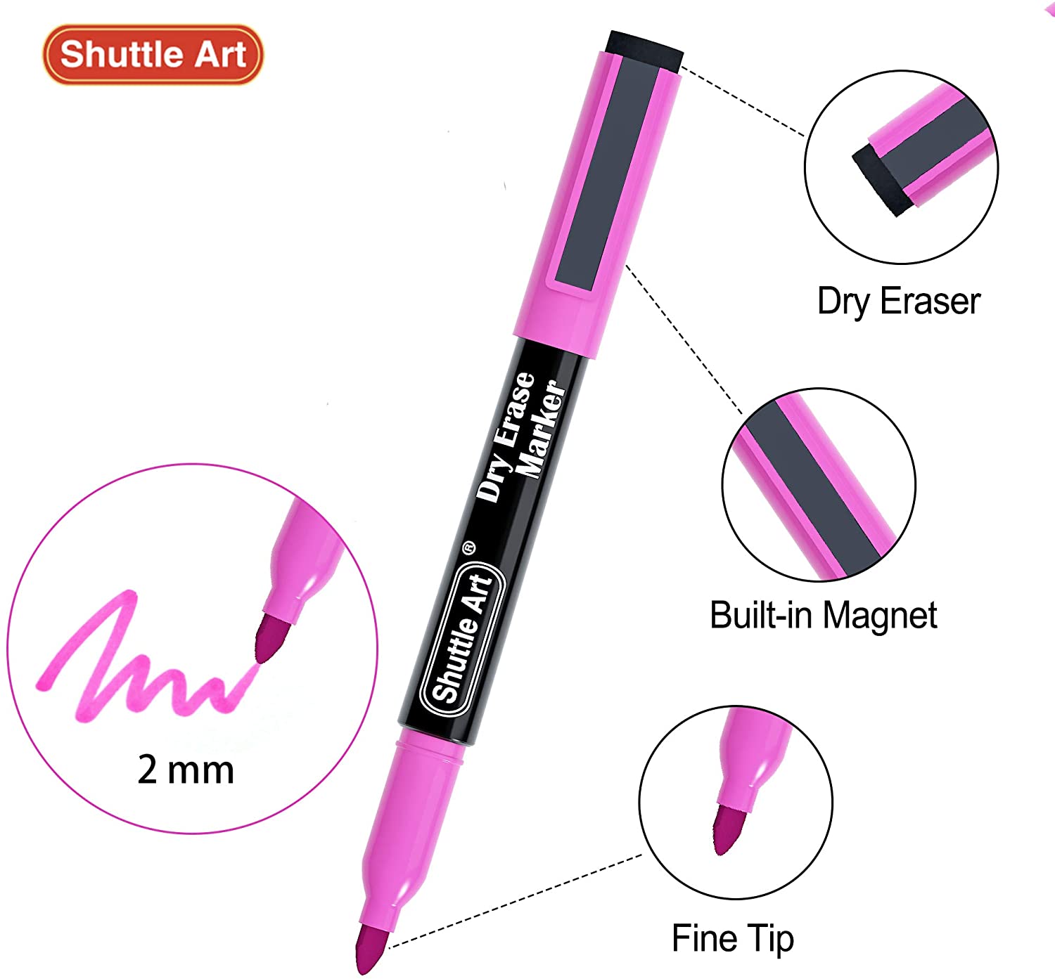 Shuttle Art Whiteboard Markers, 15 Colours Magnetic Whiteboard Pens with Eraser - Image 3