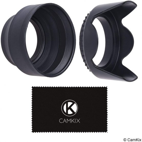 55mm Set of 2 Camera Lens Hoods - Rubber (Collapsible) + Tulip Flower - Sun Shade/Shield - Reduces Lens Flare and Glare - Blocks Excess Sunlight for Enhanced Photography and Video