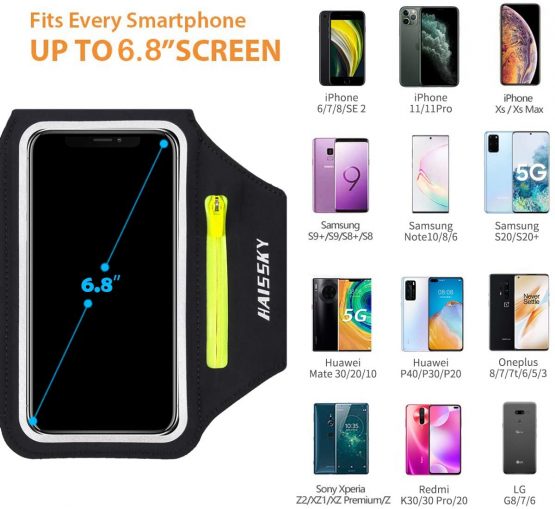 Running Armband with Airpods Zipper Pocket Cell Phone Armband Holder Water Resistant Sports Gym Case Fits iPhone 12 Pro Max/11 /11Pro/XR/XS Max/8,Galaxy S30/S20 with Touchscreen&Car Key Holder 6.7" - Image 4