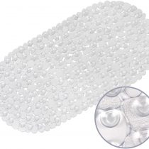 WELTRXE Non Slip Bath Mat for Bathroom, Pebble Frosted Anti-Mould Anti Slip Plastic Oval Bathtub Shower Mat with Grip Suction Cups, Clear, 69 x 36 cm