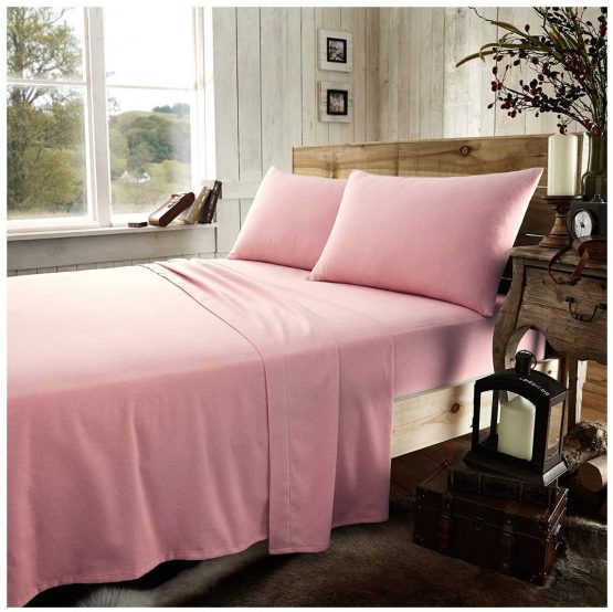 Gaveno Cavailia Luxury Brushed 100% Cotton Plain Dyed Flannel Flat Sheet, [ Single - Pink ]