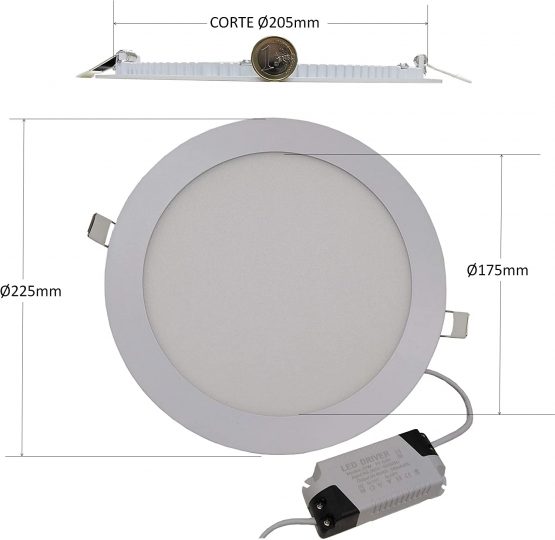 LED ATOMANT, S.L. 1 x Flat Round LED Downlight Panel, 20 W, Cool White 6500 K, 1600 lm, Driver Included, Standard Cut 200 mm Lacquered Aluminium - Image 2