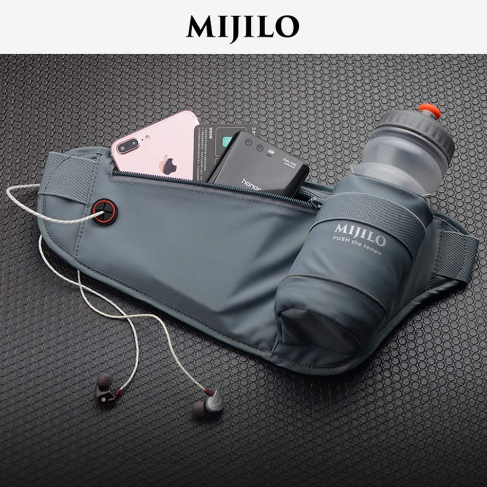 MIJILO Running Belt with Water Bottle Holder,Unisex Fanny Pack Waist Pouch Bag,Waterproof,Reflective,for Hiking,Cycling - Image 2