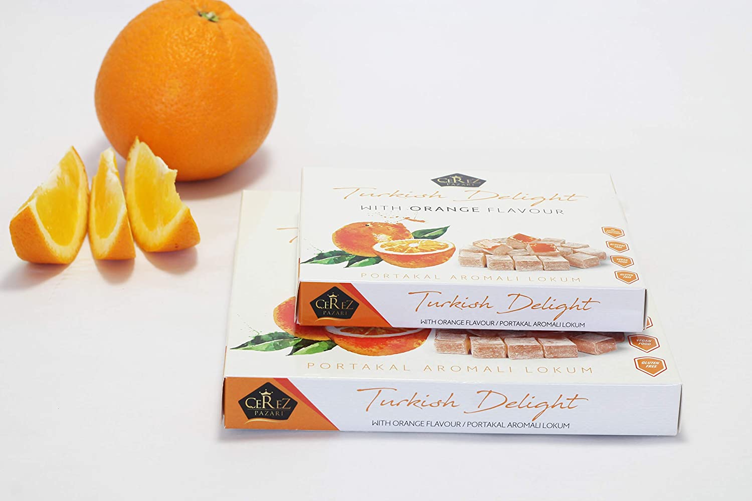 Cerez Pazari Turkish Delight with Orange Flavor 230g, Gourmet Small Size Snacks Gift Box - Image 4