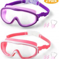 COOLOO 2-PACK Kids Swimming Goggles, Kids Swim Goggles Junior Children Girls Boys Early Teens Age 3-15, with Anti-Fog, Waterproof, Protection Lenses, Crystal Clear Wide Vision