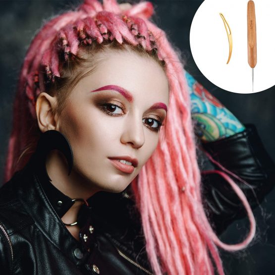 4 Pieces Dreadlock Crochet Hook Set, 2 Pieces Bamboo Handle Dreadlock Crochet Hook (0.5 mm and 0.75 mm) and 2 Pieces Hair Locking Tool for Braid Craft - Image 4