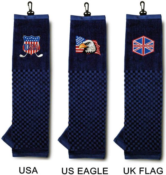 Golf Towels for Golf Bags with Grommet Clip and 1 Pack Golf Ball Towels for Free Set, Tri-fold Towel 16’’X 22" Embroidered Pattern UK USA Eagle Flag Cotton Fabric for Men Women Golfer fit Sport Travel - Image 3