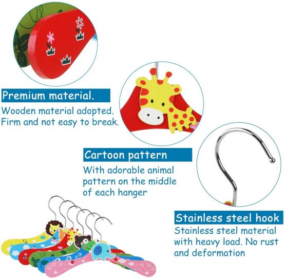 NUOLUX Baby Kids Cartoon Wooden Coat Clothes Pants Hook Hanger Rack Stands 10pcs(Random Pattern) - Image 2