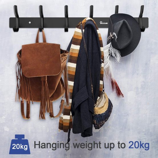 Anjuer Coat Hanger Clothes Rack 6 Hooks Heavy Duty Clothes Hat Holder Aluminum Alloy Black - Image 2