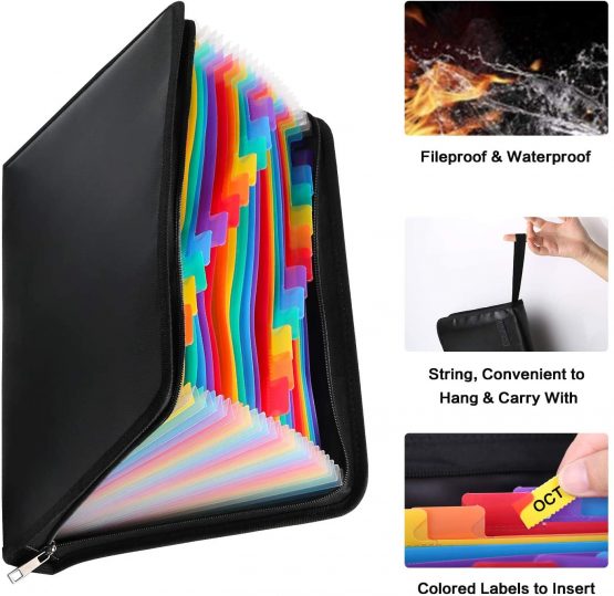 Fireproof File Organiser, Expanding File Folder Fireproof and Waterproof Document Bag with Fire Resistant Zipper, Portable Files Organisers A4 for Bills and Valuables Storage Protection(13 Pockets) - Image 2