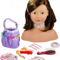 Gotz 1192053 Styling head with brown hair, brown eyes and accessories - make-up hair dressing head with 58 pieces - suitable agegroup 3+