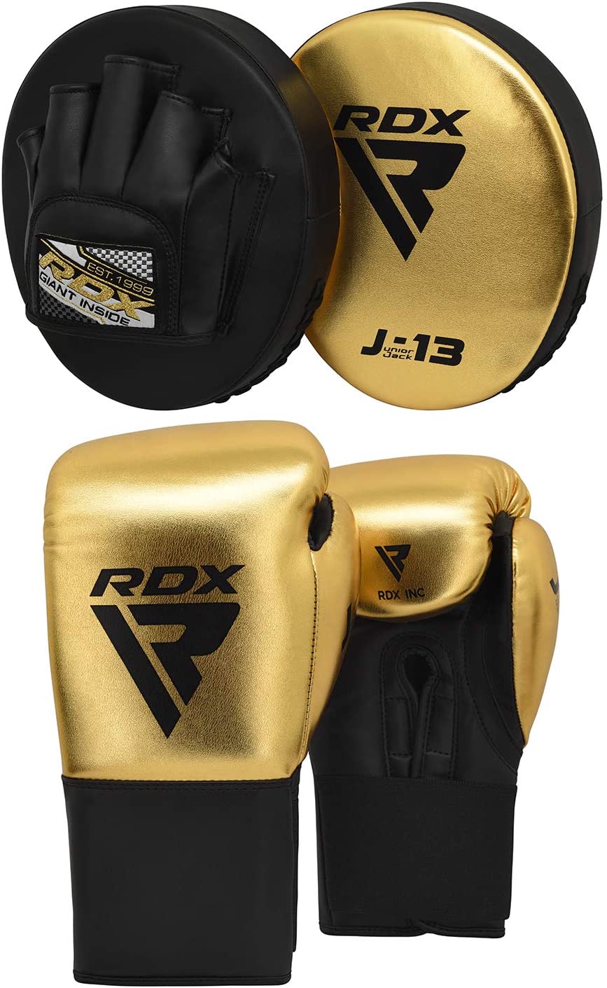 RDX Kids Boxing Gloves and Focus Pads Set, Youth Hook, Jab Target Mitts