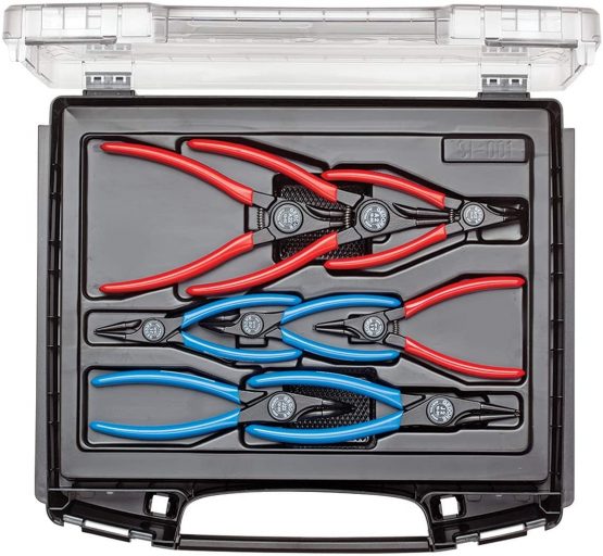 GEDORE Circlip pliers set, 8-pc., Tool set for inner and outer circlips, Straight and 90° angled, 1101-001