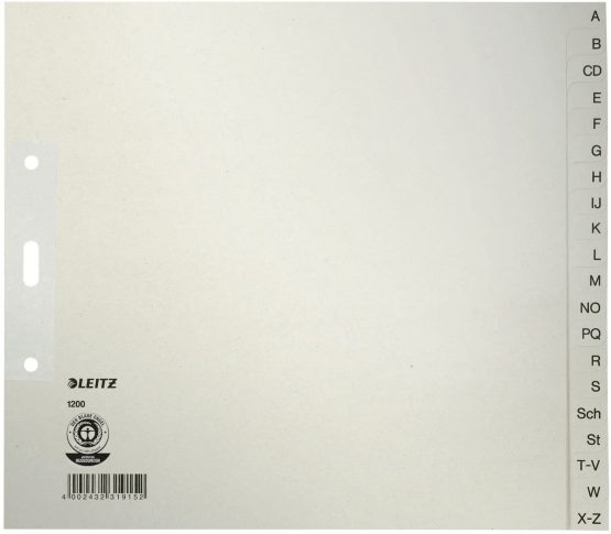 Leitz 12003085 A-Z Index Sheets A4 Paper 20 Sheets Pack of 5 Grey