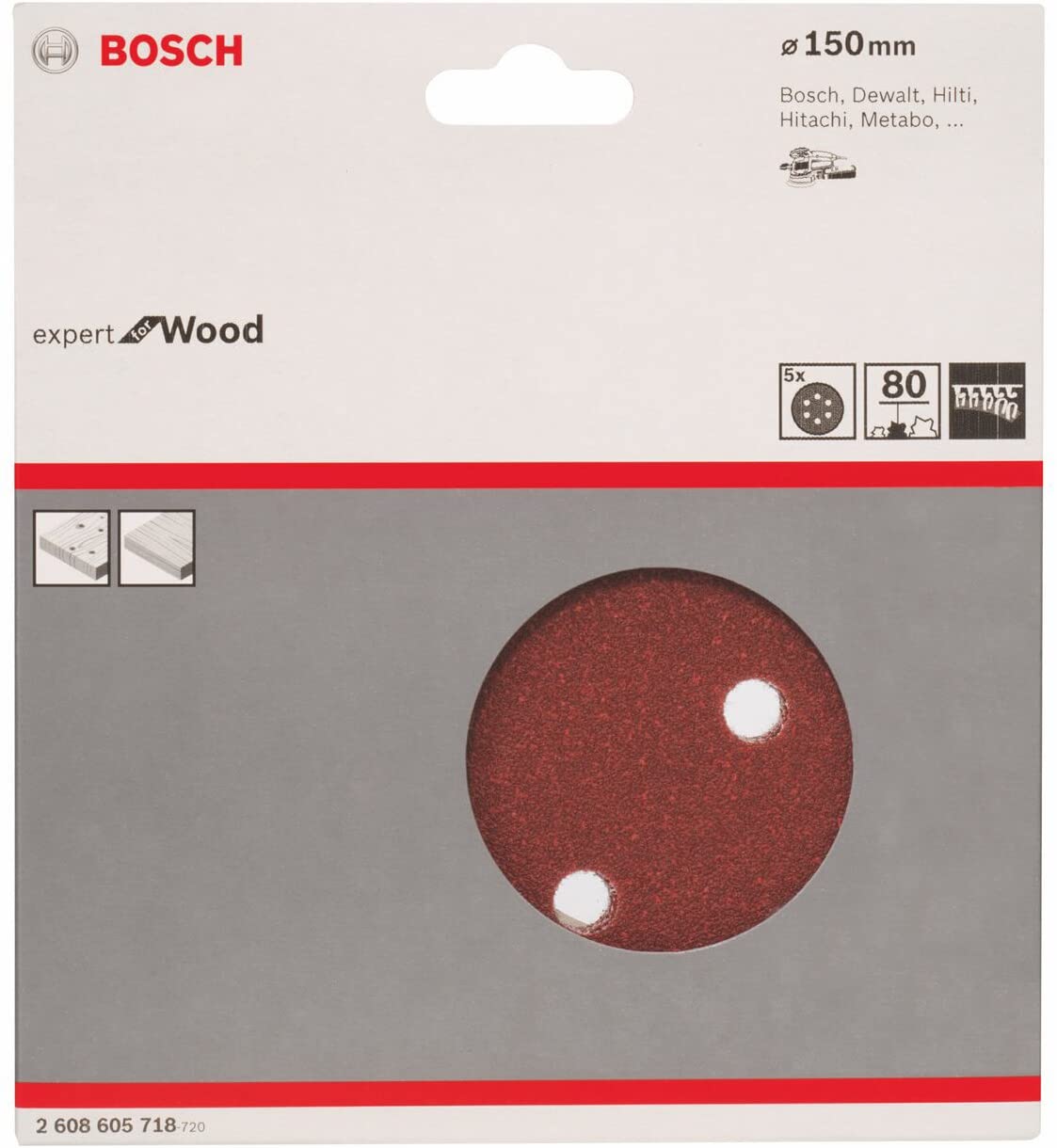 Bosch 2608605718 Sanding Sheet (Pack of 5), Brown, 150mm - Image 2