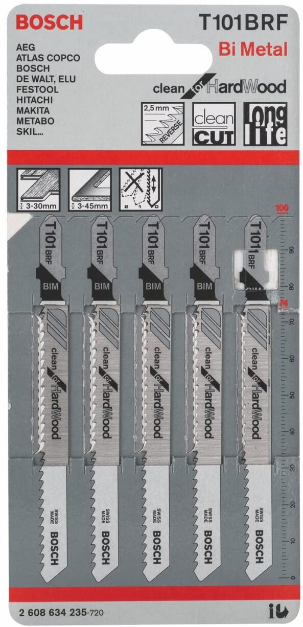 Bosch 5x PRO Hardwood clean T101BRF Reverse Jigsaw Blade (for Hardwood Medium density fibreboard, Length 100 mm - Image 2