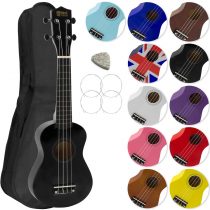 Mad About SU8 Soprano Ukulele in Black with FREE Gig Bag, Pick, and Spare Strings – Great for Schools and Beginners, Now With Carbon Black Strings for Improved Tuning