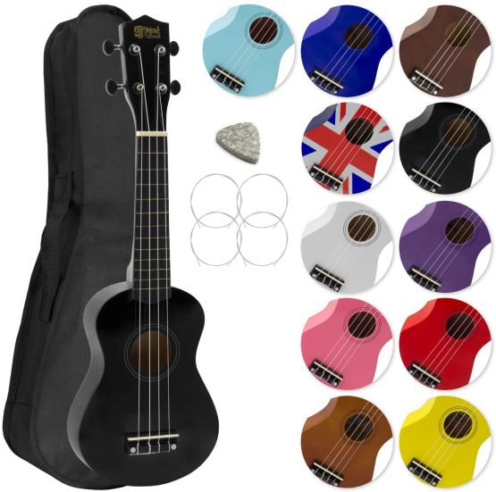 Mad About SU8 Soprano Ukulele in Black with FREE Gig Bag, Pick, and Spare Strings – Great for Schools and Beginners, Now With Carbon Black Strings for Improved Tuning