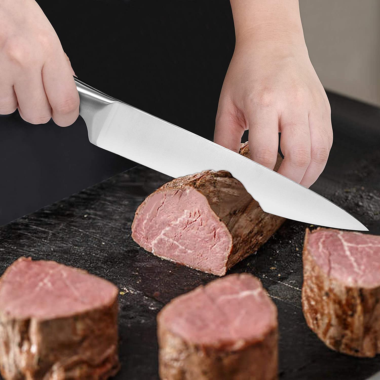 nuovva Kitchen Knife Set - Sharp Stainless Steel Kitchen Knives - 5 Pieces Durable Blades with Clear Acrylic Block - Knife Block Set - Image 4
