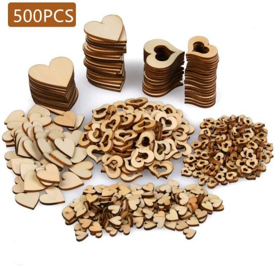TSKDKIT 500 Pcs Wooden Hearts for Crafting, Small Wooden Heart Confetti Wedding Wooden Heart Embellishments Craft Wood Heart Shapes Heart Pieces Slice for Decorations
