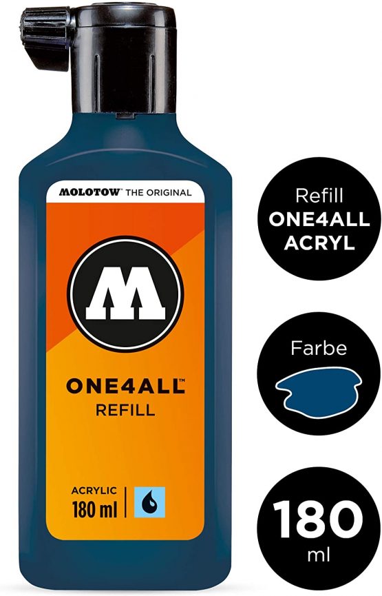 Molotow ONE4ALL Refill Acrylic Colour 027 Petrol 180 ml Refill Ink for Permanent Marker