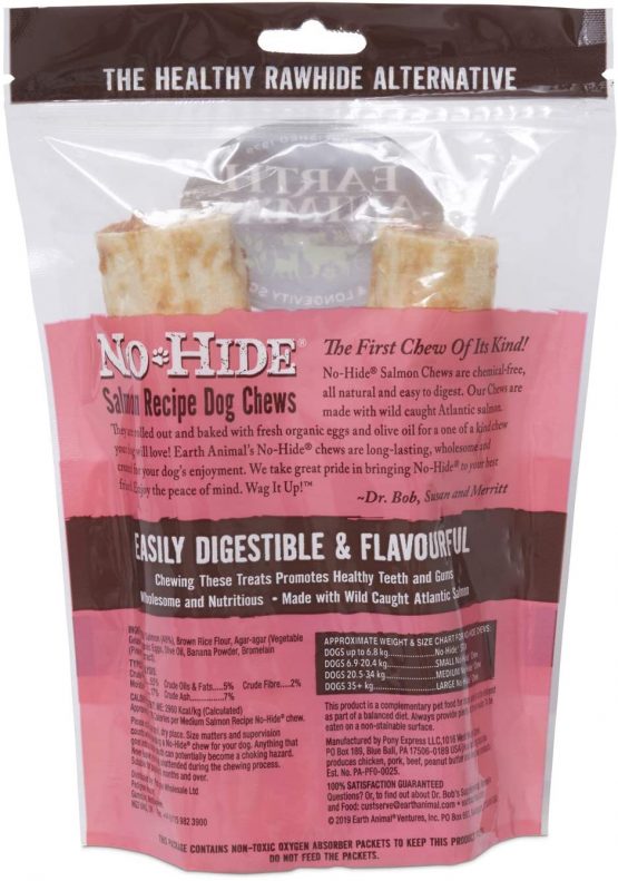 Earth Animal No Hide Long Lasting Rawhide Replacement Dog Treats - Medium Chews - Salmon 2pk 120 g - Image 2