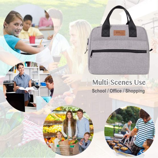 HOMESPON Lunch Bag Insulated Large Capacity Cool Bag with Frosted Waterproof Fabric Handbag Portable for Women Men and Students at School Office Picnic (Grey) - Image 4