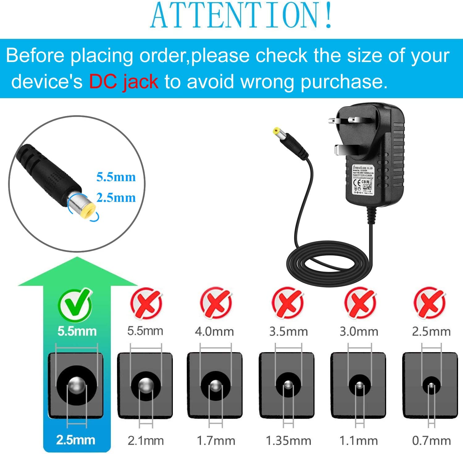 EFISH 12V 3A 36W Power Supply,AC to DC Adapter with 7 Selectable Adapter Conversion Heads fit for Led Strips,CCTV Camera,Cisco Router,Router,Alarm bell,Case Fan,CE Approved - Image 2