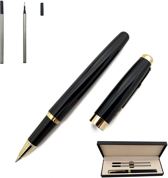 Accod Metal Signature Pen Writing Smooth Black Ink Ballpoint Pen Business Gift Pen with Two 0.5mm Refills Gift Box for Women or Man-Black