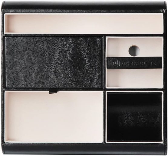 JackCubeDesign Valet Tray Leather Multi Catch all Storage Box Men’s Dresser Desk Organiser Jewellery Accessories Night Stand for Keys, Phone, Wallet, Coin, Jewellery(Black) – :MK318A - Image 4