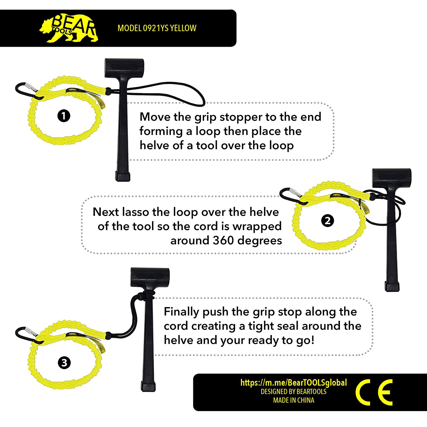 BearTOOLS Tool Lanyard with Buckle Strap, Clip Bungee Cord, Heavy Duty Screw Locking Carabiner, Fall Protection and Safety - Image 3