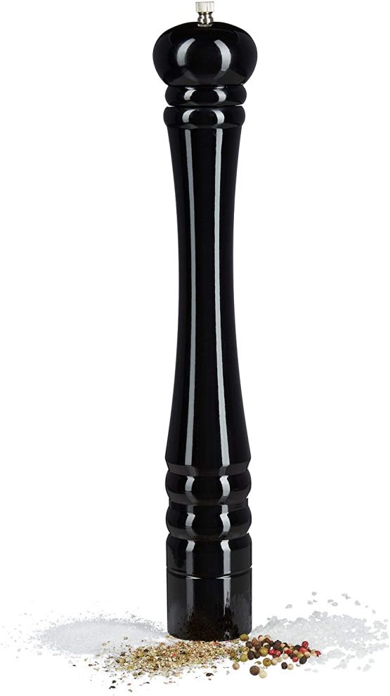 Relaxdays Wooden Pepper Mill, Ceramic Grinding Mechanism, Large, Size: 40 x 6 x 6 cm, Classic Design, Black, Wood, 5.5 x 5.5 x 39.5 cm