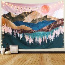 Dremisland Sunset Wall Tapestry Forest Tree Tapestry Mountain Wall Hanging Psychedelic Nature Landscape Tapestry Home Decoration for Bedroom Living Room (Colorful, L/148X200cm (58"X79"))