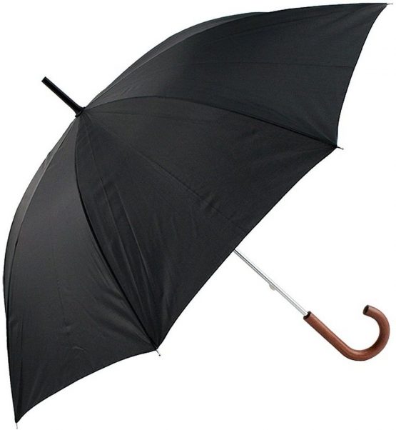DUA Mens Walking Length Black Umbrella with Wood Handle - Image 3