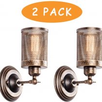 Industrial Wall Light 2 Pack, LULING Steampunk Metal Net Lampshade Interior Vintage Wall Lamp Adjustable Socket for Garage Gate Porch Hallway（NO Bulb）