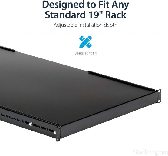 StarTech 1U Adjustable Server Rack Mount Shelf - 175lbs - 19.5 to 38in Deep Universal Tray for 19" AV, Data & Network Equipment Rack (ADJSHELFHD) - Image 4