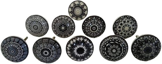 20 x Mix Vintage Look Flower Ceramic Knobs Door Handle Cabinet Drawer Cupboard Pull Xfer (Black Xfer)