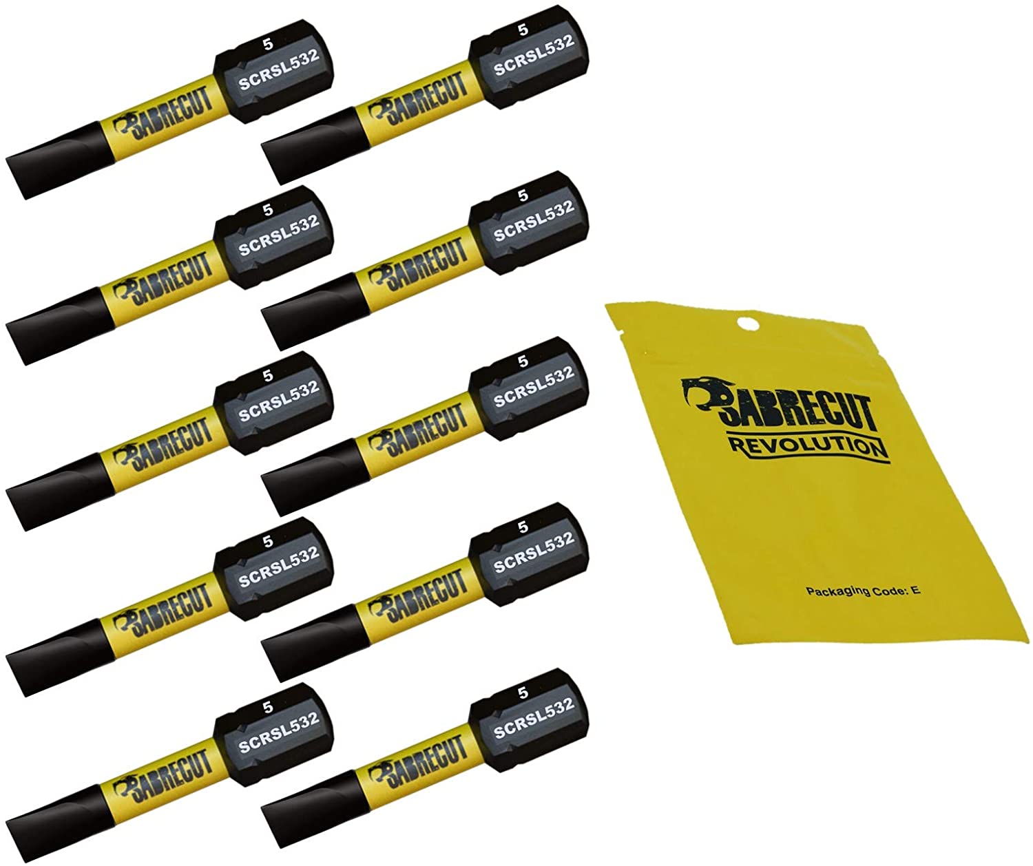 10 x SabreCut SCRSL532_10 32mm SL5 Slotted Magnetic Impact Screwdriver Driver Bits Set Single Ended Heavy Duty