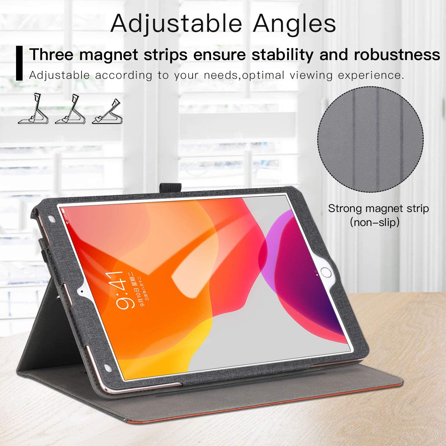 Ztotop Cover Per IPad 9/8/7 (10.2 Pollici) - Custodia In Pelle Con Tasca, Auto Sleep/Wake, Denim Nero - 2