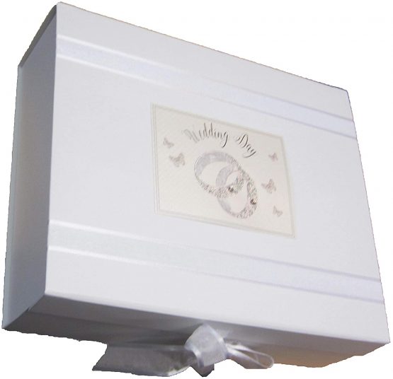 White Cotton Cards Patterned Wedding Rings, Wedding Day Large Keepsake Box (PWR2X) - Image 4