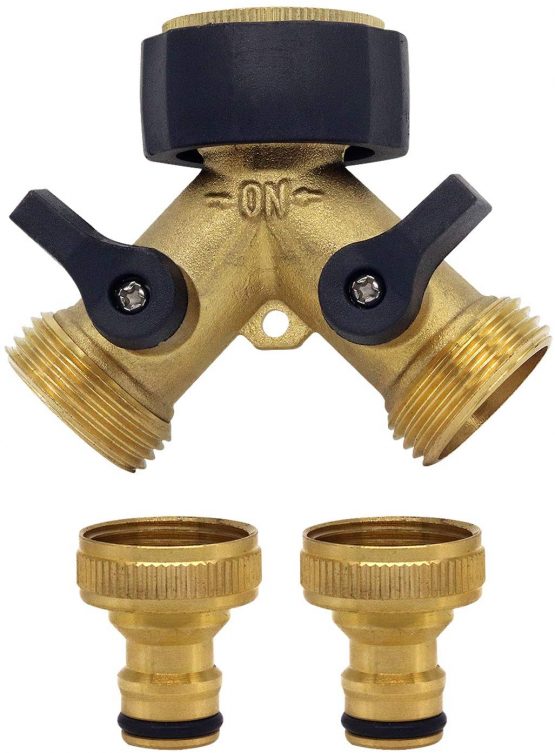 2 Way Brass Tap,Garden Hose Splitter, Y Valve, Two Way Brass Tap Manifold Brass Garden Hose with 2 x3/4 Inch brass water tap connection