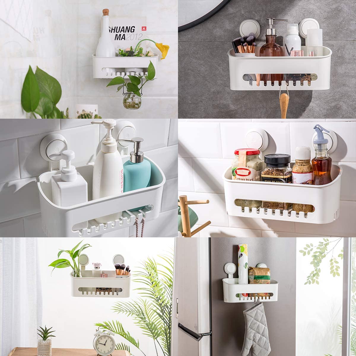 LEVERLOC Shower Caddy Suction Bathroom Storage Shelf Suction Shower Caddy Storage No Drilling Shampoo Holder Removable Powerful Max Hold 10KG Bathroom for Shampoo Toiletries Kitchen Accessories,White - Image 2