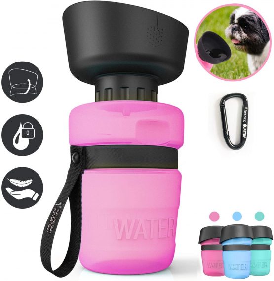 lesotc Dog Water Bottles, Dog Water Bottles Travel, Portable Dog Water Bottle, BPA Free (18oz-Pink)