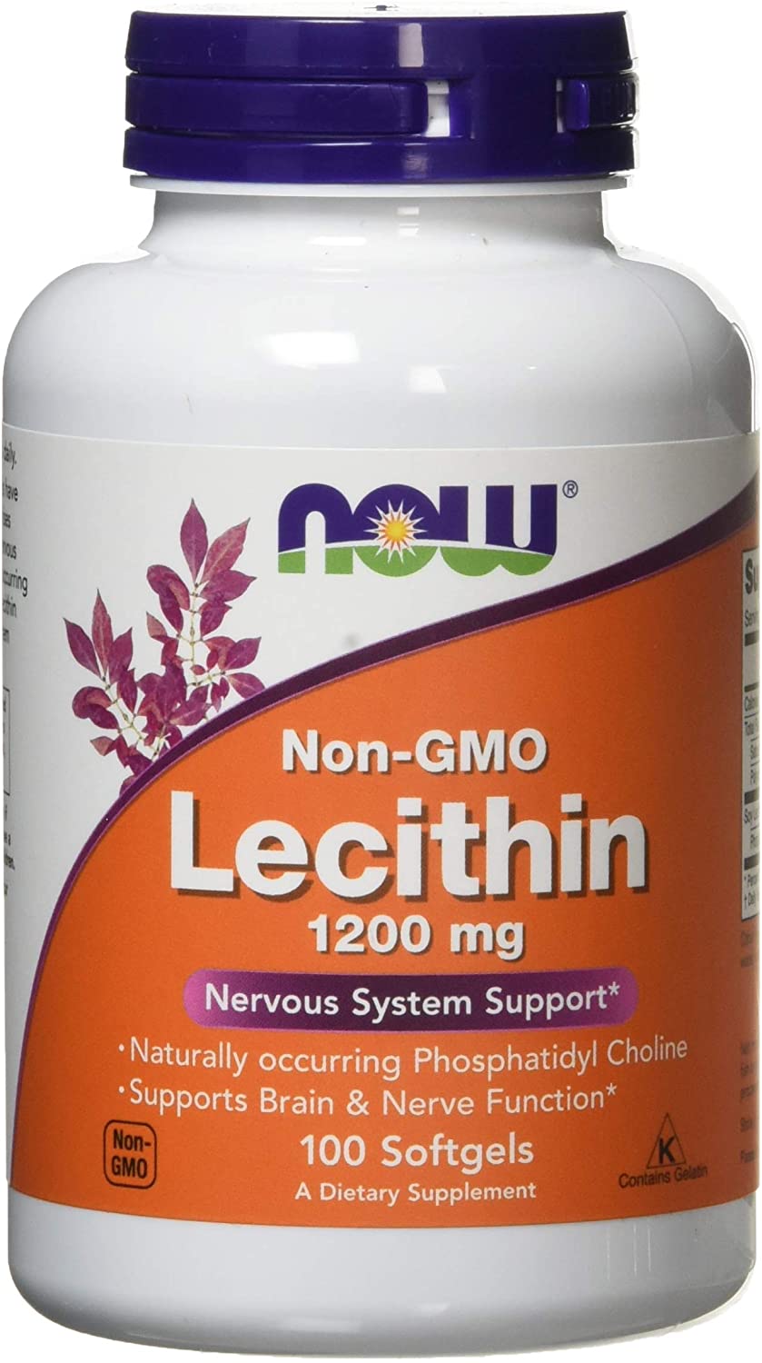 NOW Foods Lecithin, 1200mg Non-GMO - 100 softgels, No Color, 100 count (Pack of 1)